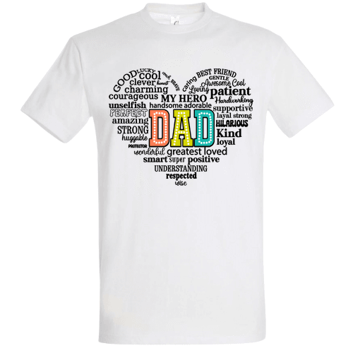 DAD Word Cloud Szív Póló – Angol Feliratú Apák Napi Ajándék
