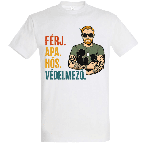 Férj. Apa. Hős. Védelmező. – Tetoválós Apás Póló