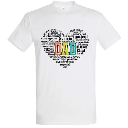 DAD Word Cloud Szív Póló – Angol Feliratú Apák Napi Ajándék