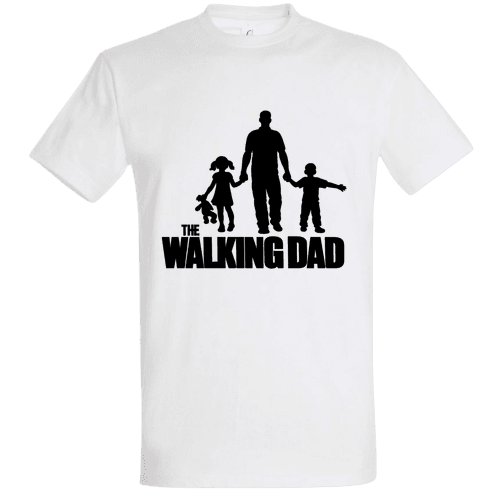 The Walking Dad Póló – Fekete Sziluett, Apával és Két Gyerekkel