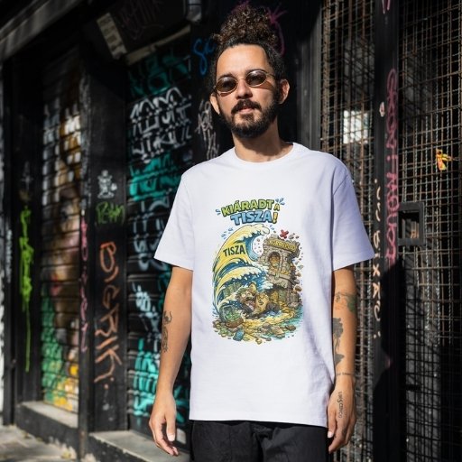 Politikai vicces póló férfi fehér kiáradt a Tisza rajzfilm