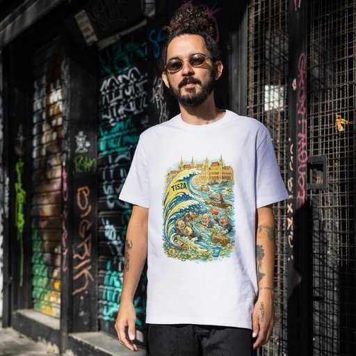 Politikai vicces póló férfi fehér kiáradt a Tisza rajzfilm