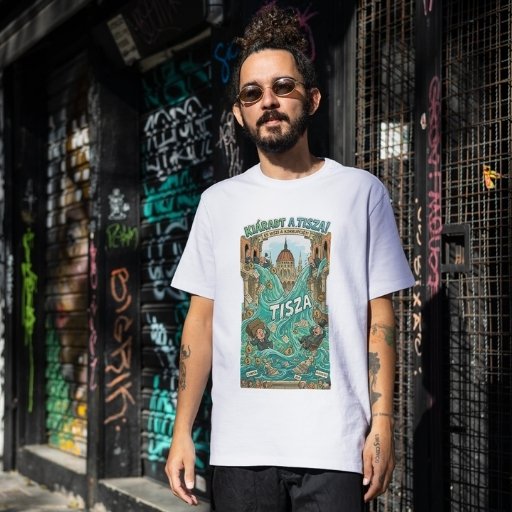 Politikai vicces póló férfi fehér kiáradt a Tisza rajzfilm