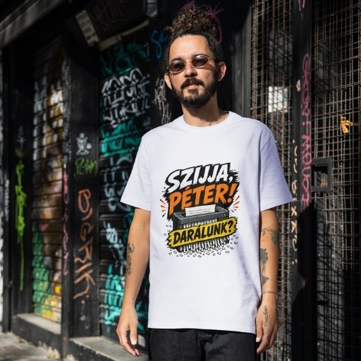Szijja Péter darálunk politikai vicces póló iratmegsemmisítős mintával