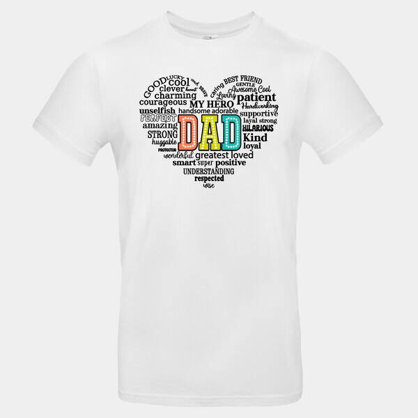 DAD Word Cloud Szív Póló – Angol Feliratú Apák Napi Ajándék